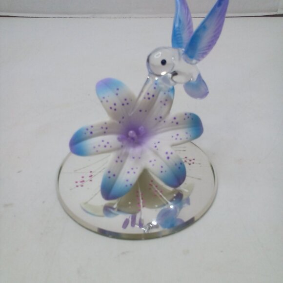Glass Baron Hummingbird Blue Lily Mirrored Crystal Accents Air Brushed - Picture 3 of 15